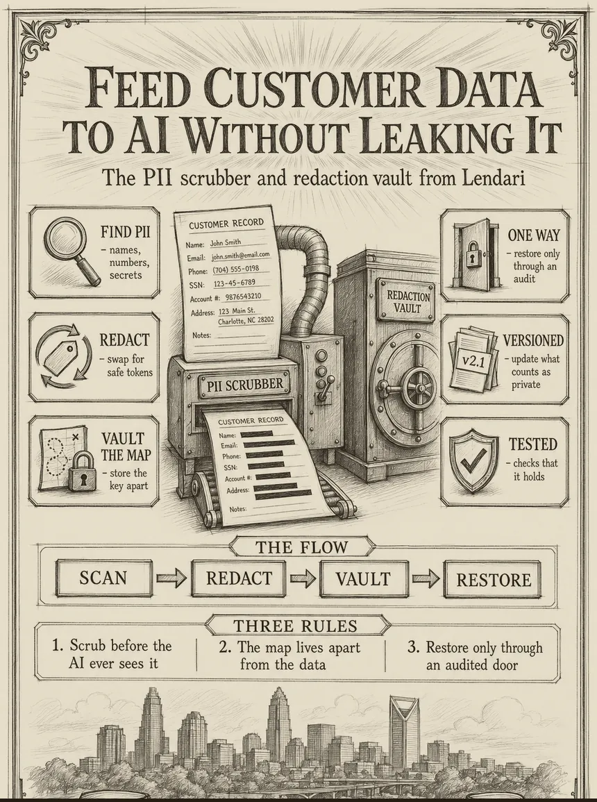 Hand-drawn blueprint: How to feed customer data to AI without leaking it