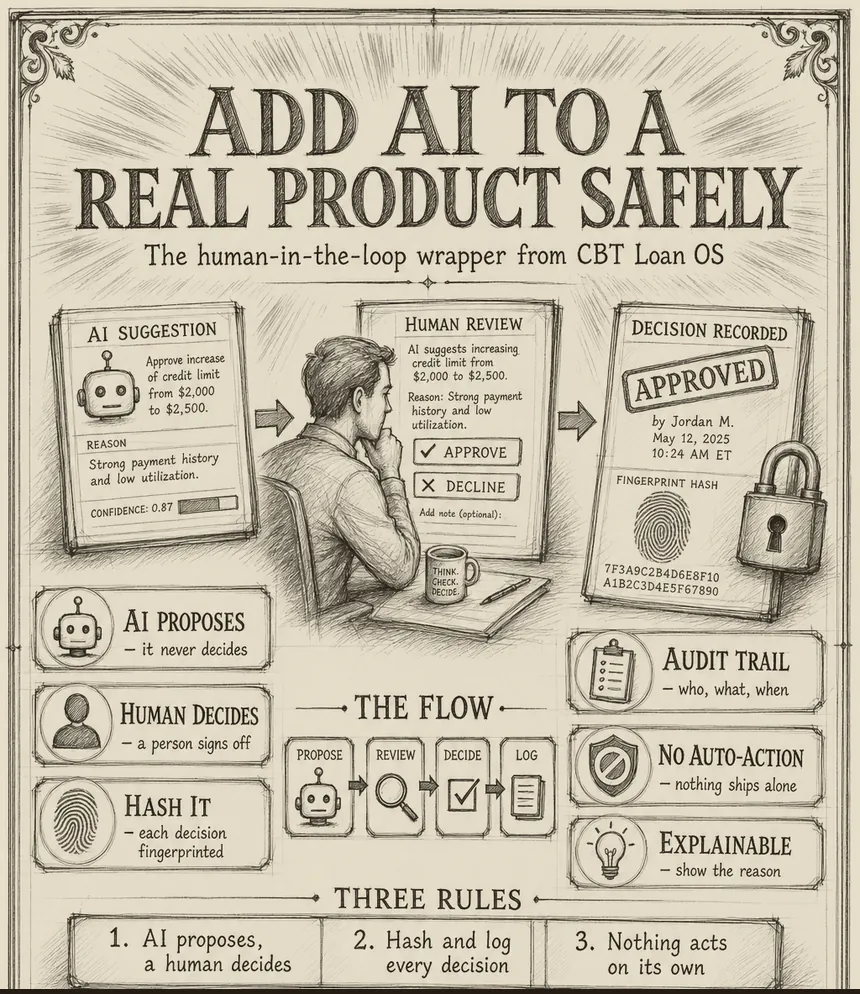 Hand-drawn blueprint: How to add AI to a real product safely